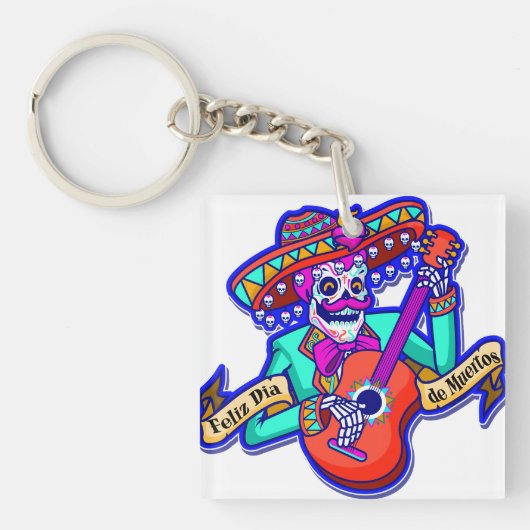 Feliz Dia De Muertos met Skeleton-gitaar Sleutelhanger (Voorkant)