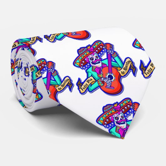 Feliz Dia De Muertos met Skeleton-gitaar Stropdas (Opgerold)