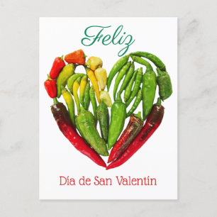 Feliz Dia De San Valentin Chili Peppers Heart Briefkaart