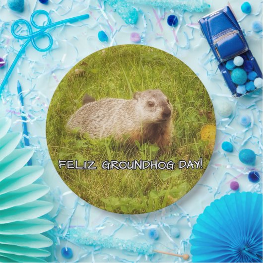 Feliz Groundhog Day: papieren borden Papieren Bordje (Feest)