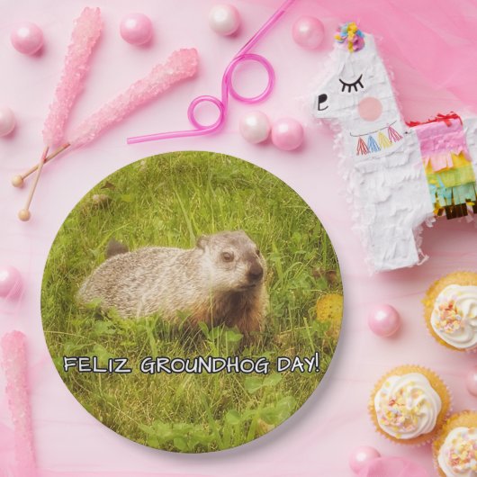 Feliz Groundhog Day: papieren borden Papieren Bordje (Feest)