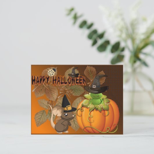 Feliz Halloween, ratones, calabazas y ranas Briefkaart (Staand voorkant)