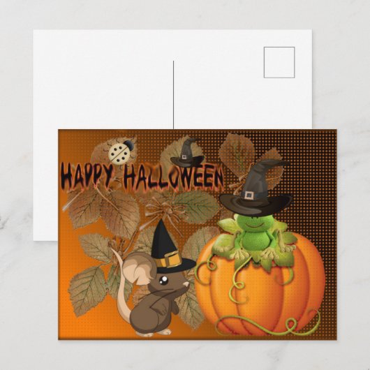 Feliz Halloween, ratones, calabazas y ranas Briefkaart (Voorkant / Achterkant)
