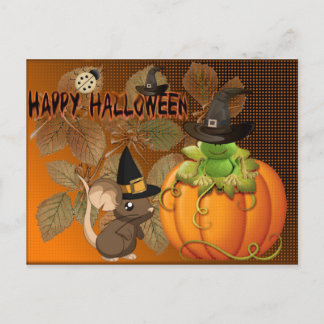 Feliz Halloween, ratones, calabazas y ranas Briefkaart