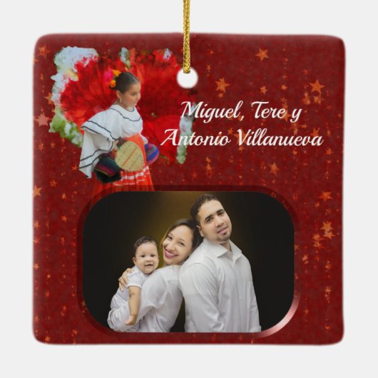 Feliz kerstventilator & sterren 2555 keramisch ornament (Achterkant)