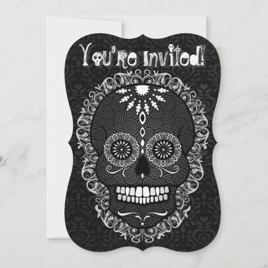 Feliz Muertos Black & Grey Sugar Skull Kaart (Achterkant)