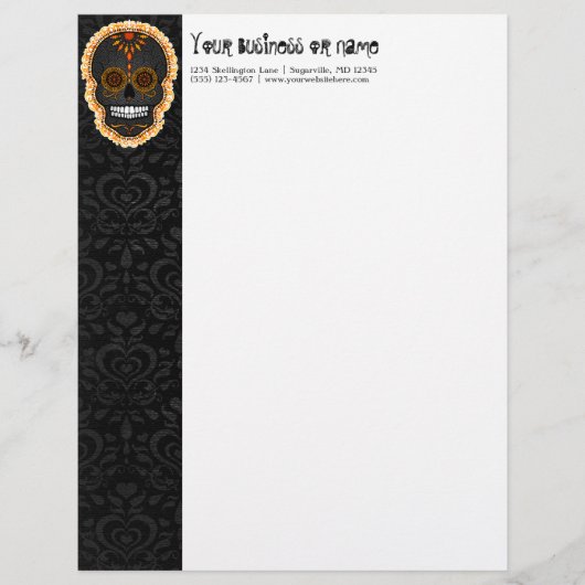 Feliz Muertos - Custom Sugar Skull Letterhead Briefhoofd Sjabloon (Voorkant)