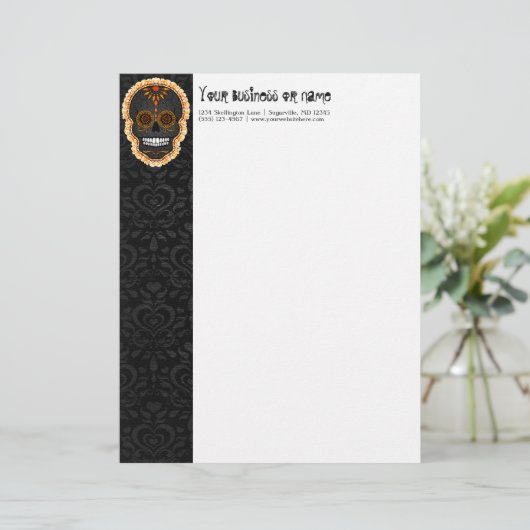 Feliz Muertos - Custom Sugar Skull Letterhead Briefhoofd Sjabloon (Staand voorkant)