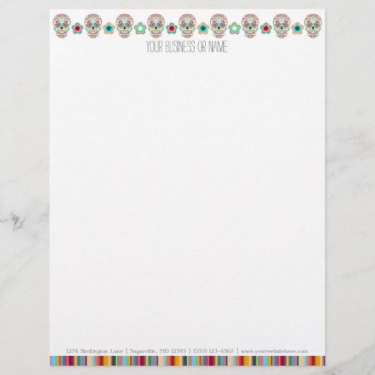 Feliz Muertos - Custom Sugar Skulls Letterhead Persoonlijk Briefhoofd (Voorkant)