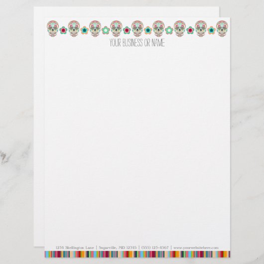 Feliz Muertos - Custom Sugar Skulls Letterhead Persoonlijk Briefhoofd (Voorkant / Achterkant)