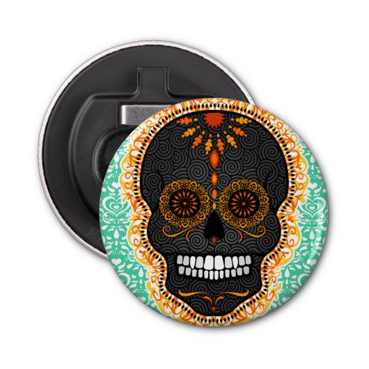Feliz Muertos - Festive Sugar Skull Button Flesopener (Voorkant)