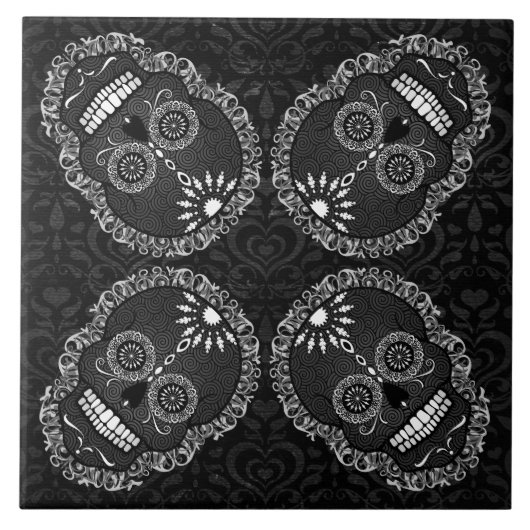 Feliz Muertos - Festive Sugar Skull Pattern Tile Tegeltje (Voorkant)
