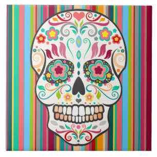 Feliz Muertos - Festive Sugar Skull Tile Tegeltje