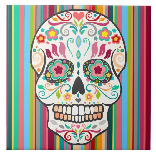 Feliz Muertos - Festive Sugar Skull Tile Tegeltje (Voorkant)