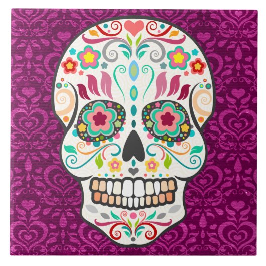 Feliz Muertos - Festive Sugar Skull Tile Tegeltje (Voorkant)