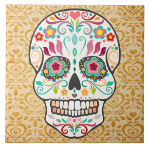 Feliz Muertos - Festive Sugar Skull Tile Tegeltje