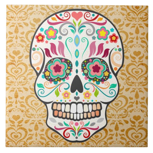 Feliz Muertos - Festive Sugar Skull Tile Tegeltje (Voorkant)