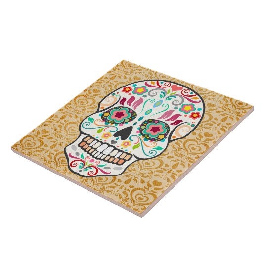 Feliz Muertos - Festive Sugar Skull Tile Tegeltje (Zijkant)