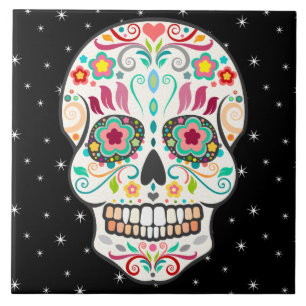 Feliz Muertos - Festive Sugar Skull Tile Tegeltje