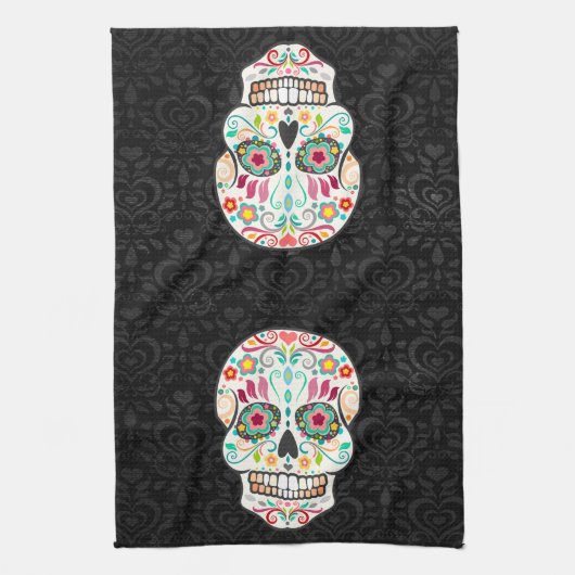 Feliz Muertos - Festive Sugar Skulls Kitchen Towel Theedoek (Verticaal)