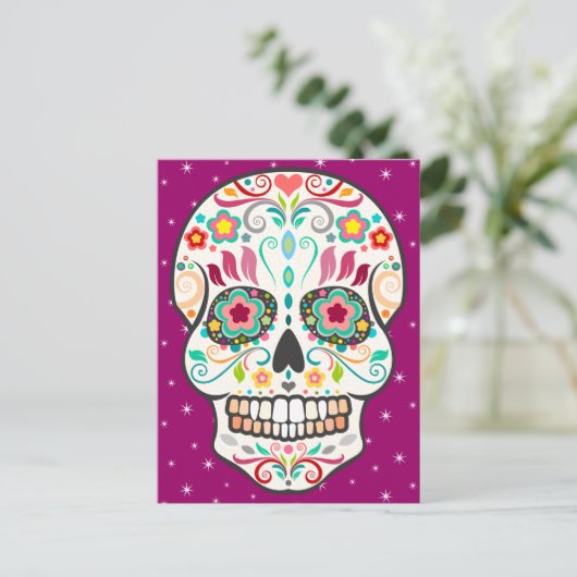 Feliz Muertos - Happy Sugar Skull Briefkaart (Staand voorkant)