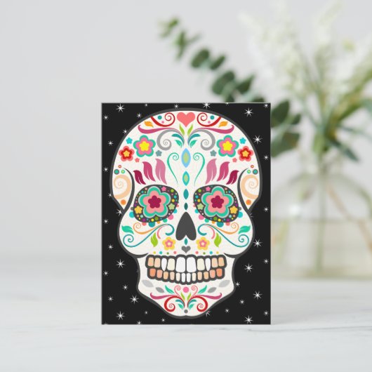 Feliz Muertos - Happy Sugar Skull Briefkaart (Staand voorkant)