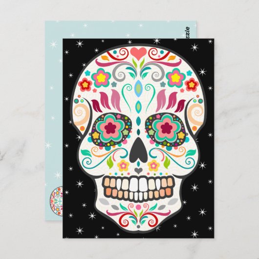 Feliz Muertos - Happy Sugar Skull Briefkaart (Voorkant / Achterkant)