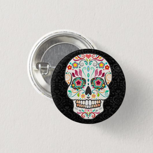 Feliz Muertos - Happy Sugar Skull Button Pin (Voorkant /achterkant)