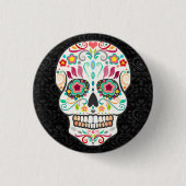 Feliz Muertos - Happy Sugar Skull Button Pin (Voorkant)