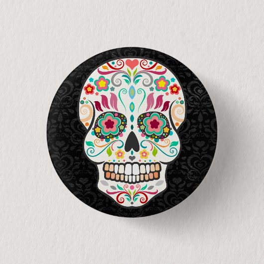 Feliz Muertos - Happy Sugar Skull Button Pin (Voorkant)