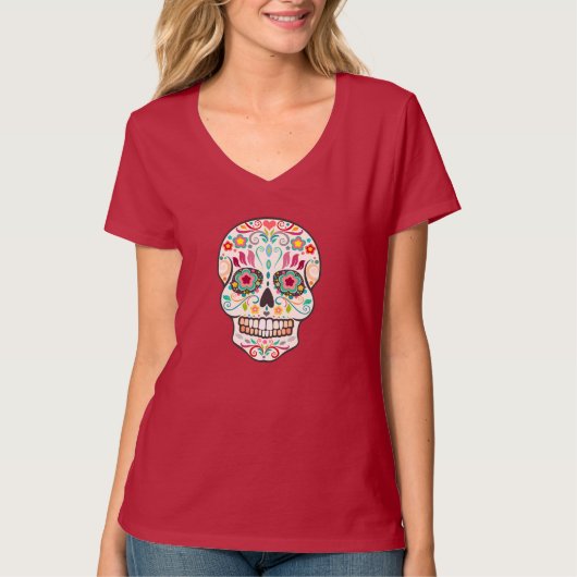 Feliz Muertos - Happy Sugar Skull Tee Shirt (Voorkant)