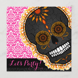 Feliz Muertos Oranje gekantelde suikerschedel op r Kaart