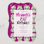 Feliz Muertos Skulls op Paarse aangepaste uitnodig Kaart (Voorkant / Achterkant)