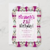 Feliz Muertos Skulls op Paarse aangepaste uitnodig Kaart (Voorkant)