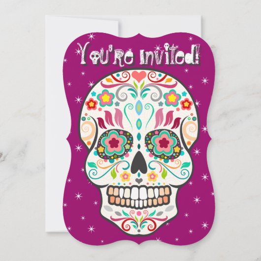Feliz Muertos Skulls op Paarse aangepaste uitnodig Kaart (Achterkant)