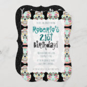 Feliz Muertos Sugar Skull op Black Damask Kaart (Voorkant / Achterkant)