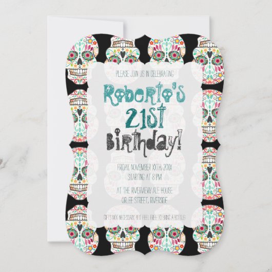 Feliz Muertos Sugar Skull op Black Damask Kaart (Voorkant)