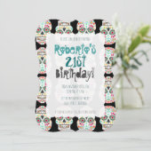 Feliz Muertos Sugar Skull op Black Damask Kaart (Staand voorkant)