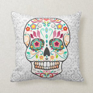Feliz Muertos - Sugar Skull op Damask Sierkussen