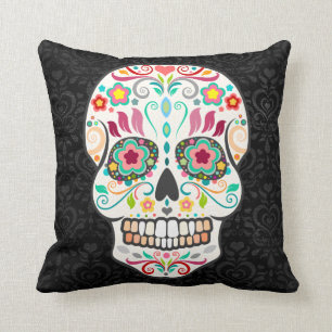 Feliz Muertos - Sugar Skull op Damask Sierkussen
