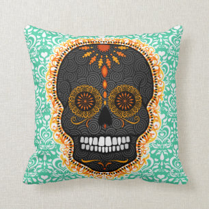 Feliz Muertos - Sugar Skull op Damask Sierkussen