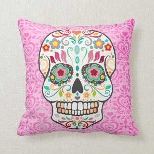 Feliz Muertos - Sugar Skull op Damask Sierkussen