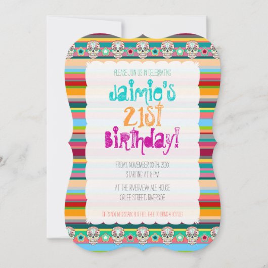 Feliz Muertos Sugar Skulls op Festive Stripes Kaart (Voorkant)