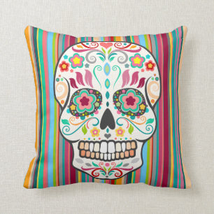 Feliz Muertos - Suiker Schedel & Strepen Worp Kuss Kussen