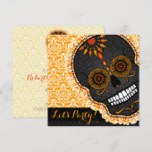 Feliz Muertos Tilted Oranje and Black Sugar Skull Kaart (Voorkant / Achterkant)