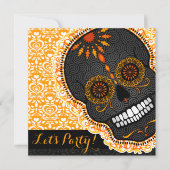 Feliz Muertos Tilted Oranje and Black Sugar Skull Kaart (Voorkant)