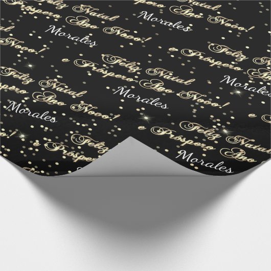 Feliz Natal e Prospero Ano Novo Naam Black White Cadeaupapier (Hoek)