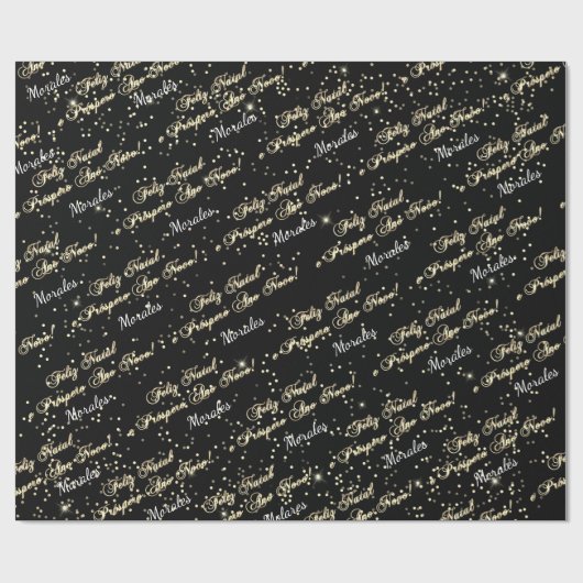 Feliz Natal e Prospero Ano Novo Naam Black White Cadeaupapier (Vlak)