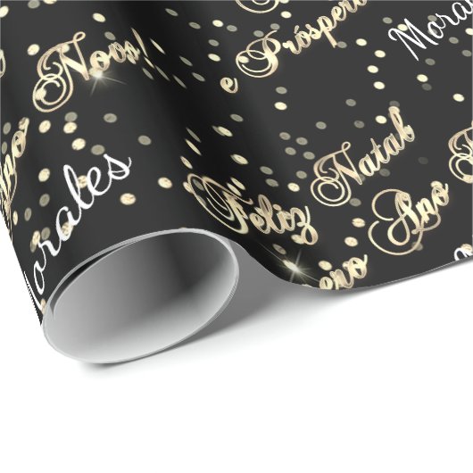 Feliz Natal e Prospero Ano Novo Naam Black White Cadeaupapier (Rol Hoek)