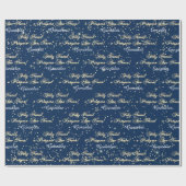 Feliz Natal e Prospero Ano Novo Naam Blauwe Marine Cadeaupapier (Vlak)